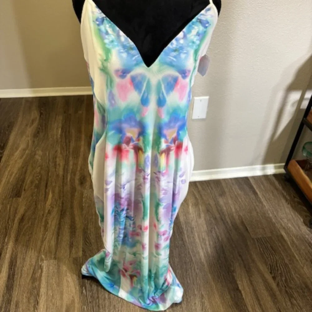 AFRM Alyson Pastel abstract blur watercolor print mesh maxi Dress - Picture 2 of 8